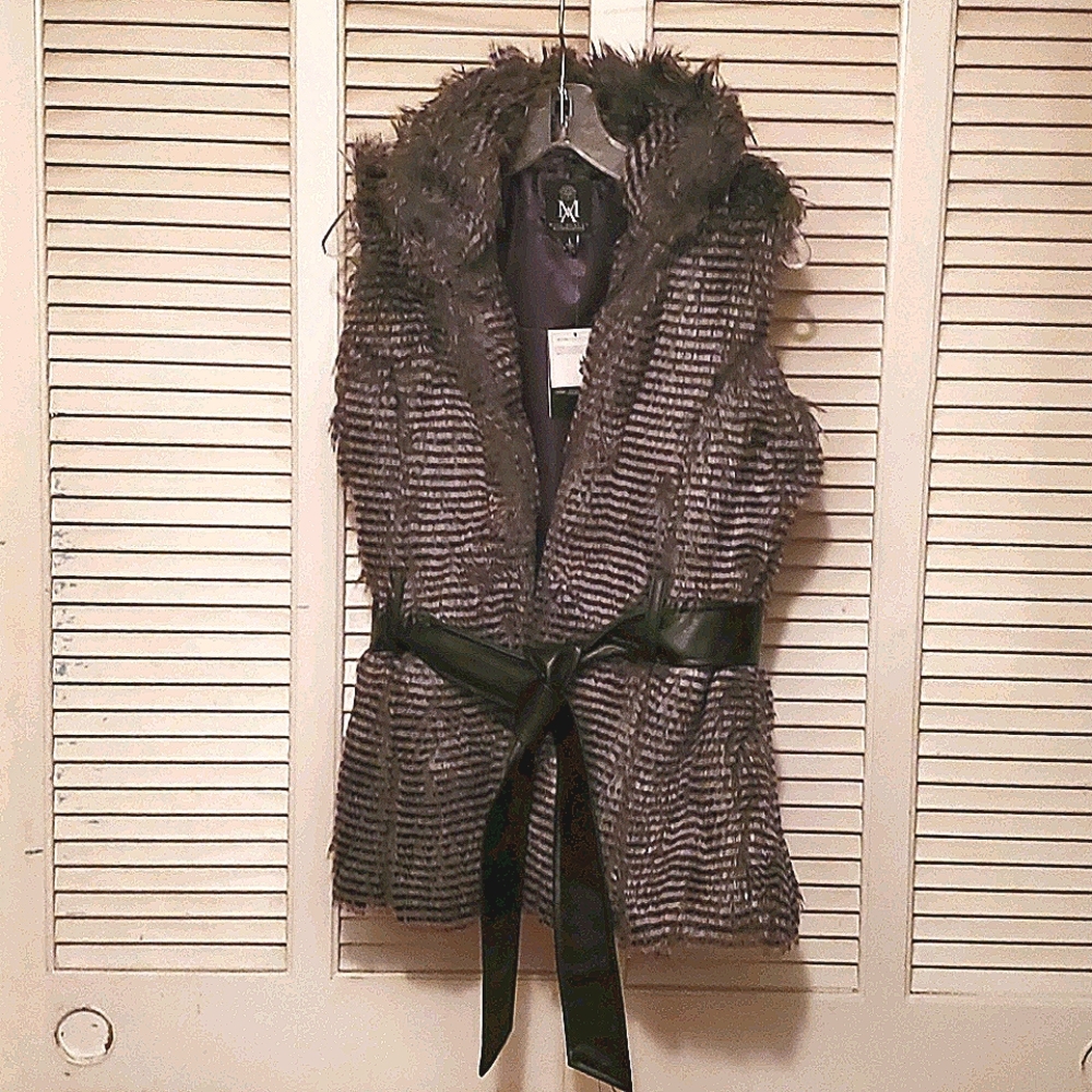 Faux fur belted vest
